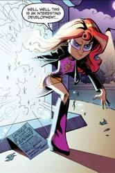 Size: 750x1127 | Tagged: safe, artist:andy price, derpibooru import, idw, sunset shimmer, human, equestria girls, g4, spoiler:comic, spoiler:comicannual2013, dialogue, female, image, jpeg, magic mirror, solo, speech bubble