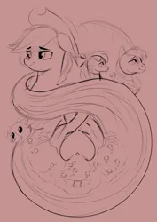 Size: 656x925 | Tagged: safe, artist:poxy_boxy, derpibooru import, apple bloom, applejack, big macintosh, winona, dog, earth pony, pony, g4, apple siblings, apple sisters, brother and sister, bust, female, filly, foal, image, intertwined trees, jpeg, male, mare, monochrome, red background, siblings, simple background, sisters, sketch, stallion, tree, wip