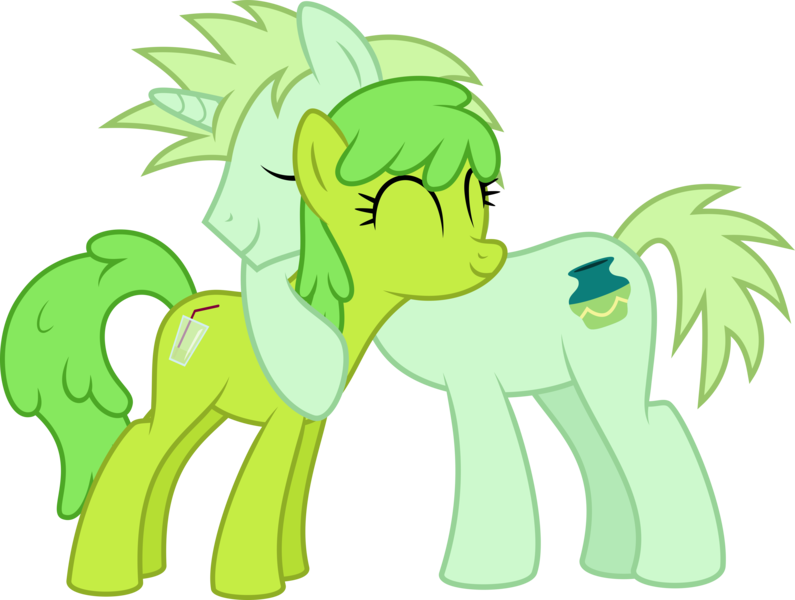 Size: 6625x5000 | Tagged: safe, artist:melisareb, derpibooru import, oc, oc:fresh lime, oc:light malachite, unofficial characters only, earth pony, pony, unicorn, derpibooru community collaboration, 2023 community collab, ^^, absurd resolution, duo, earth pony oc, eyes closed, female, horn, hug, image, male, mare, png, simple background, stallion, transparent background, unicorn oc, vector