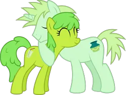 Size: 6625x5000 | Tagged: safe, artist:melisareb, derpibooru import, oc, oc:fresh lime, oc:light malachite, unofficial characters only, earth pony, pony, unicorn, derpibooru community collaboration, 2023 community collab, ^^, absurd resolution, duo, earth pony oc, eyes closed, female, horn, hug, image, male, mare, png, simple background, stallion, transparent background, unicorn oc, vector