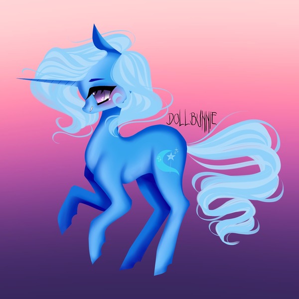 Size: 2048x2048 | Tagged: source needed, safe, artist:dollbunnie, derpibooru import, trixie, pony, unicorn, g4, gradient background, grin, high res, image, jpeg, sidemouth, smiling, solo