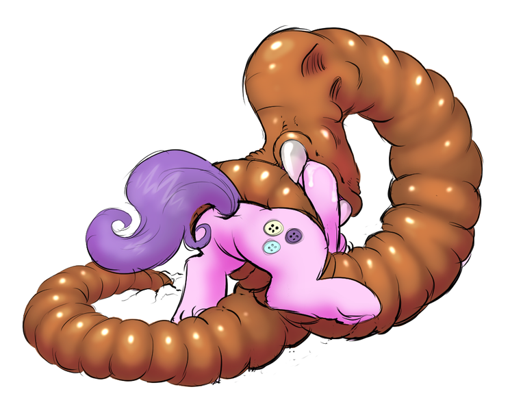 Size: 1002x807 | Tagged: suggestive, artist:plaguetyranno, artist:silent-e, derpibooru import, suri polomare, earth pony, pony, worm, g4, butt, carnivore, coils, drool, face imprint, female, image, imminent death, mare, plot, png, story in the source, vore, worm vore