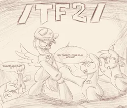 Size: 1125x953 | Tagged: safe, artist:ricy, derpibooru import, soarin', pegasus, pony, g4, /mlp/ tf2 general, derp, faggot, image, monochrome, png, team fortress 2, vulgar