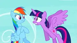 Size: 1280x720 | Tagged: safe, derpibooru import, screencap, rainbow dash, twilight sparkle, twilight sparkle (alicorn), alicorn, pony, g4, testing testing 1-2-3, image, png