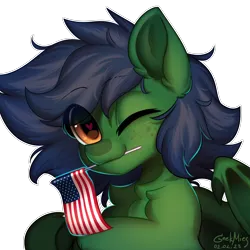 Size: 3864x3864 | Tagged: safe, alternate version, artist:gicme, derpibooru import, oc, oc:comet jester, unofficial characters only, original species, pony, shark, shark pony, american flag, bust, flag, heart, heart eyes, high res, image, looking at you, male, mouth hold, one eye closed, png, portrait, simple background, stallion, transparent background, wingding eyes, wink, winking at you