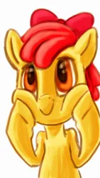 Size: 540x960 | Tagged: safe, artist:feir, derpibooru import, apple bloom, earth pony, pony, g4, female, filly, foal, hooves on cheeks, image, png, simple background, smiling, solo, white background