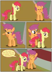 Size: 2700x3713 | Tagged: safe, artist:gm-scoots, derpibooru import, apple bloom, scootaloo, comic:bleeding hearts, feather, female, image, lesbian, older, png, ship:scootabloom, shipping, teenager