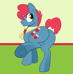 Size: 944x947 | Tagged: safe, alternate version, artist:pandadox, derpibooru import, apple split, earth pony, pony, g4, apple family member, butt, featureless crotch, hooves, image, male, plot, png, raised leg, solo, stallion, underhoof