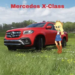 Size: 1080x1080 | Tagged: safe, derpibooru import, edit, editor:scitwisparkle42, applejack, human, equestria girls, g4, car, forza horizon 4, game screencap, image, jpeg, mercedes-benz, mercedes-benz x-class, pickup truck, solo, truck, video game