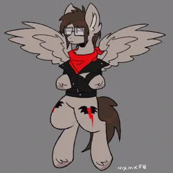 Size: 680x680 | Tagged: safe, artist:k0br4, derpibooru import, ponified, pegasus, pony, clothes, crossed arms, ear fluff, flying, glasses, gray background, hoof fluff, image, jacket, jpeg, male, mikey way, my chemical romance, scarf, simple background, solo, spread wings, stallion, wings