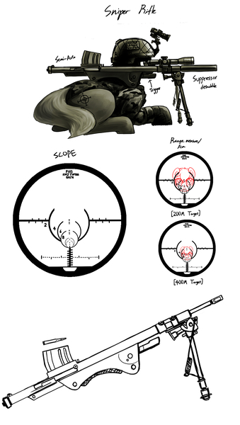 Size: 1300x2300 | Tagged: safe, artist:gasmaskfox, derpibooru import, big macintosh, pony, g4, bullet, camouflage, clothes, gun, helmet, image, jpeg, looking at something, lying down, magazine, offscreen character, optic, optical sight, pov, prone, rifle, scope, simple background, sniper, sniper rifle, solo, target, telescope, weapon, white background