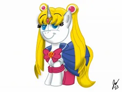 Size: 2160x1620 | Tagged: safe, artist:jesslmc16, derpibooru import, ponified, pony, unicorn, blonde, blonde hair, blonde mane, blue eyes, boots, clothes, female, gloves, image, jpeg, long hair, mare, miniskirt, outfit, parody, sailor moon, sailor moon (series), sailor senshi, sailor uniform, shoes, skirt, solo, tsukino usagi, uniform