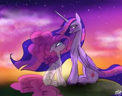 Size: 1368x1074 | Tagged: safe, artist:petaltwinkle, derpibooru import, pinkie pie, princess twilight 2.0, twilight sparkle, twilight sparkle (alicorn), alicorn, pony, g4, the last problem, duo, duo female, female, image, immortality blues, jpeg, mare, older, older twilight, older twilight sparkle (alicorn), sad, spirit, twilight will outlive her friends