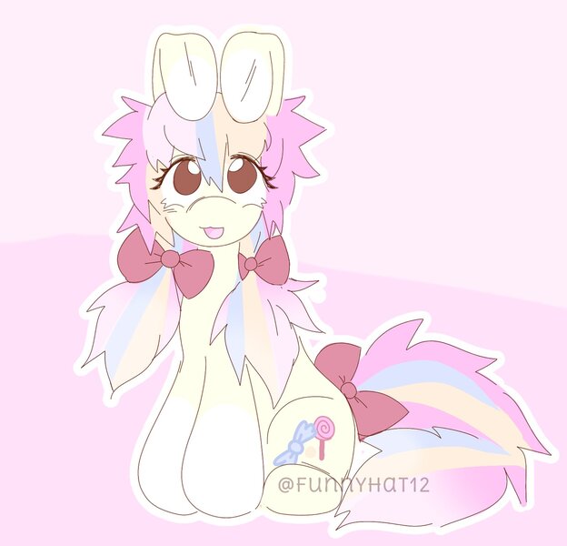 Size: 1593x1531 | Tagged: safe, artist:funnyhat12, derpibooru import, oc, unofficial characters only, hybrid, original species, pony, rabbit, adoptable, animal, gradient background, image, jpeg, rabbit pony, solo