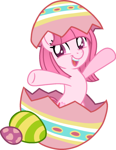 Size: 853x1106 | Tagged: safe, artist:arxielle, artist:muhammad yunus, derpibooru import, oc, oc:annisa trihapsari, unofficial characters only, earth pony, pony, cute, earth pony oc, easter, easter egg, female, food, happy, heart, holiday, image, looking at you, mare, ocbetes, open mouth, open smile, pink body, pink eyes, pink mane, png, simple background, smiling, smiling at you, solo, transparent background