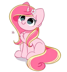 Size: 3122x3364 | Tagged: safe, artist:kittyrosie, derpibooru import, oc, oc:rosa flame, unofficial characters only, pony, unicorn, blushing, chest fluff, cute, female, flower, flower in hair, hi, high res, horn, image, kittyrosie is trying to murder us, ocbetes, png, simple background, sitting, smiling, solo, transparent background, unicorn oc