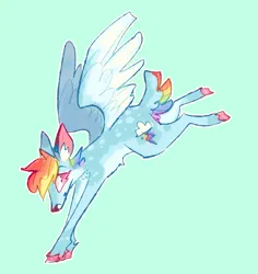 Size: 2048x2165 | Tagged: safe, artist:sealdeer, derpibooru import, part of a set, rainbow dash, deer, deer pony, original species, peryton, g4, deerified, female, high res, image, jpeg, rainbow deer, simple background, solo, species swap, teal background