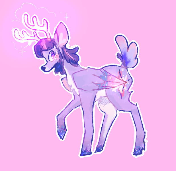 Size: 2048x1988 | Tagged: safe, artist:sealdeer, derpibooru import, part of a set, twilight sparkle, twilight sparkle (alicorn), alicorn, deer, deer pony, original species, peryton, g4, antlers, deerified, deerlight sparkle, image, jpeg, purple background, simple background, solo, species swap