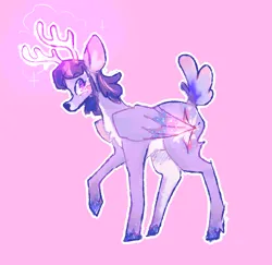 Size: 2048x1988 | Tagged: safe, artist:sealdeer, derpibooru import, part of a set, twilight sparkle, twilight sparkle (alicorn), alicorn, deer, deer pony, original species, peryton, g4, antlers, deerified, deerlight sparkle, image, jpeg, purple background, simple background, solo, species swap