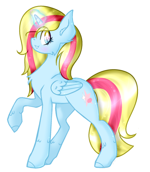 Size: 1249x1429 | Tagged: safe, artist:angellightyt, derpibooru import, oc, unofficial characters only, alicorn, pony, alicorn oc, base used, chest fluff, eyelashes, glow, glowing horn, grin, horn, image, png, raised hoof, simple background, smiling, solo, transparent background, wings