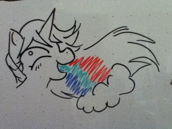 Size: 600x450 | Tagged: safe, artist:sinclair2013, derpibooru import, oc, unofficial characters only, pony, unicorn, blushing, bust, image, jpeg, puking rainbows, simple background, solo, traditional art, vomit, vomiting, white background, whiteboard