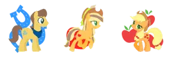 Size: 1024x374 | Tagged: safe, artist:cskazumi, artist:selenaede, derpibooru import, applejack, caramel, oc, oc:candy apple, earth pony, pony, g4, applejack's hat, bandana, base used, colored hooves, cowboy hat, daughter, earth pony oc, family, female, freckles, hat, image, male, mare, offspring, parent:applejack, parent:caramel, parents:carajack, png, ship:carajack, shipping, simple background, stallion, straight, striped mane, transparent background