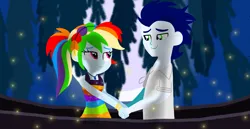 Size: 1980x1020 | Tagged: safe, artist:mlplary6, derpibooru import, rainbow dash, soarin', firefly (insect), human, insect, equestria girls, g4, boat, boyfriend and girlfriend, clothes, dress, female, holding hands, image, looking at each other, looking at someone, male, moon, moonlight, png, ponytail, romantic, shipping, smiling, smiling at each other, soarindash, straight, the little mermaid