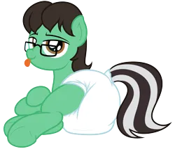 Size: 1889x1619 | Tagged: safe, artist:nitei, derpibooru import, oc, oc:tenerius, unofficial characters only, pony, g4, diaper, diaper fetish, diapered, fetish, glasses, image, male, male oc, non-baby in diaper, png, poofy diaper, simple background, solo, tongue out, transparent background