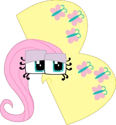 Size: 467x504 | Tagged: safe, artist:worldofcaitlyn, derpibooru import, part of a set, fluttershy, butterfly, insect, g4, alphabet lore, crossover, explanation in the description, female, image, lidded eyes, png, sad, simple background, solo, transparent background, wings, 🅱