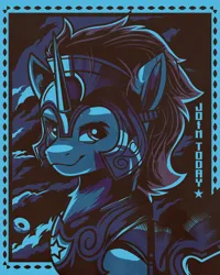 Size: 2400x3000 | Tagged: safe, artist:poxy_boxy, derpibooru import, oc, oc:slashing prices, unofficial characters only, pony, unicorn, armor, badge, commission, guard armor, helmet, high res, horn, image, limited palette, looking at you, male, png, propaganda, royal guard, royal guard armor, smiling, smiling at you, solo, stallion, tack, text, unicorn oc, watermark