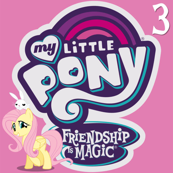 Size: 5252x5250 | Tagged: safe, derpibooru import, angel bunny, fluttershy, pegasus, pony, rabbit, g4, 3, album cover, animal, female, image, male, mare, my little pony logo, number, png