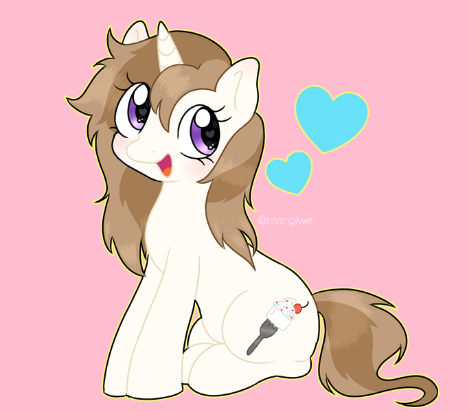 Size: 1700x1500 | Tagged: artist needed, safe, derpibooru import, oc, oc:fluffymarsh, pony, unicorn, adorasexy, brown mane, cute, female, heart, heart eyes, image, looking back, mare, open mouth, png, purple eyes, sexy, signature, silly, silly pony, simple background, sitting, smiling, smol, solo, wingding eyes