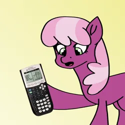 Size: 1000x1000 | Tagged: safe, artist:artevi, derpibooru import, cheerilee, earth pony, pony, g4, atg 2023, calculator, female, gradient background, image, mare, newbie artist training grounds, open mouth, png, solo, surprised, texas instruments, ti-84