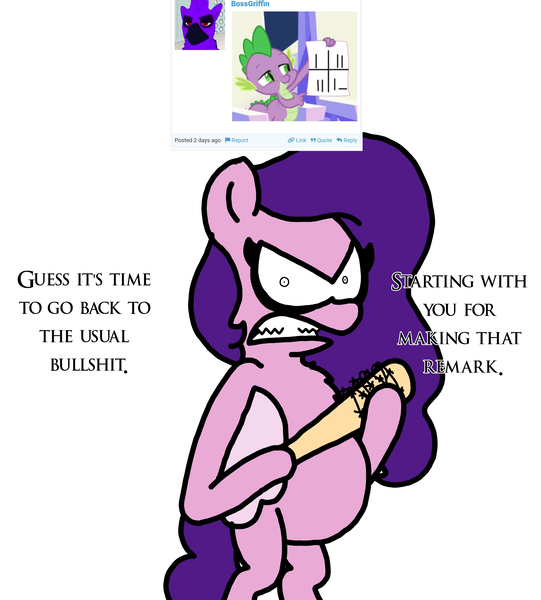 Size: 3023x3351 | Tagged: safe, artist:professorventurer, derpibooru import, edit, edited screencap, screencap, pipp petals, spike, dragon, pegasus, pony, series:ask pippamena: bonus content, g4, g5, angry, barbed wire, baseball bat, female, high res, image, loss (meme), male, mare, meme, paper, pippamena, png, primrose petals, threat, twilight's castle, vulgar