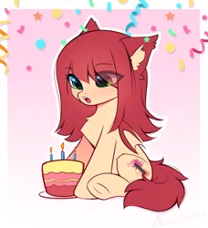 Size: 1890x2072 | Tagged: safe, artist:airiniblock, derpibooru import, oc, oc:airi, unofficial characters only, bat pony, pony, birthday cake, cake, food, gradient background, image, png, solo