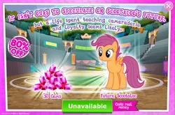 Size: 1964x1298 | Tagged: safe, derpibooru import, scootaloo, pegasus, pony, g4, advertisement, costs real money, english, female, gameloft, gem, image, introduction card, jpeg, mare, mobile game, my little pony: magic princess, numbers, older, older scootaloo, sale, small wings, solo, text, wings