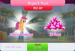 Size: 1268x858 | Tagged: safe, derpibooru import, scootaloo, pegasus, pony, g4, bundle, costs real money, english, expert pack, female, gameloft, gem, image, jpeg, mare, mobile game, my little pony: magic princess, numbers, older, older scootaloo, sale, solo, text, wings