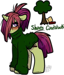 Size: 1484x1732 | Tagged: safe, artist:sexygoatgod, derpibooru import, oc, oc:shady cardstock, unofficial characters only, pony, unicorn, adoptable, clothes, female, image, magical lesbian spawn, nerd, offspring, parent:moondancer, parent:tree hugger, parents:moonhugger, png, simple background, solo, sweater, transparent background