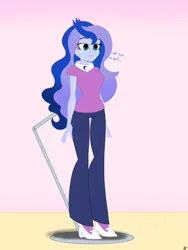 Size: 2900x3866 | Tagged: safe, alternate version, artist:diegosagiro, derpibooru import, princess luna, human, equestria girls, g4, clothes, dialogue, doll, dollified, english, female, high res, image, inanimate tf, jpeg, multiple variants, partially undressed, pedestal, solo, toy, transformation, undressing, vice principal luna