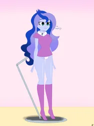 Size: 2900x3866 | Tagged: suggestive, alternate version, artist:diegosagiro, derpibooru import, princess luna, human, equestria girls, g4, assisted exposure, breasts, clothes, dialogue, doll, dollified, english, female, high res, image, inanimate tf, jpeg, multiple variants, no pants, panic, panties, partially undressed, pedestal, socks, solo, toy, transformation, underwear, undressing, vice principal luna, white underwear