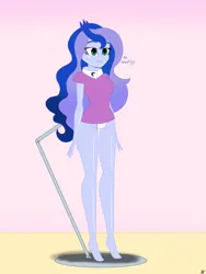 Size: 2900x3866 | Tagged: suggestive, alternate version, artist:diegosagiro, derpibooru import, princess luna, human, equestria girls, g4, assisted exposure, barefoot, breasts, clothes, dialogue, doll, dollified, english, feet, female, high res, image, inanimate tf, jpeg, multiple variants, no pants, panic, panties, partially undressed, pedestal, solo, toy, transformation, underwear, undressing, vice principal luna, white underwear