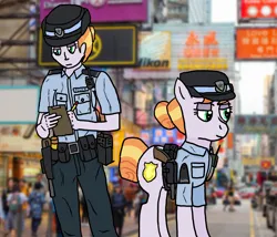 Size: 2924x2500 | Tagged: safe, artist:dafid25, derpibooru import, copper top, earth pony, human, pony, equestria girls, g4, belt, clothes, gun, handgun, high res, holster, hong kong, image, png, police, police officer, police pony, police uniform, revolver, self paradox, self ponidox, utility belt, walkie talkie, weapon