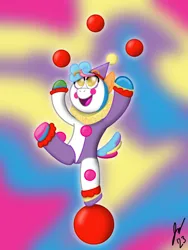 Size: 1620x2160 | Tagged: safe, derpibooru import, idw, ponyacci, earth pony, pony, g4, balancing, ball, circus, clown, comic, digital art, image, juggling, looking up, makeup, male, one leg raised, png, procreate app, smiling, stallion