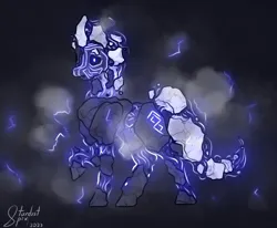 Size: 4000x3300 | Tagged: safe, artist:stardustspix, derpibooru import, oc, oc:meteor storm, unofficial characters only, elemental, lightning elemental, pony, electricity, glyph, image, magic, png, rock, runes, solo, stone