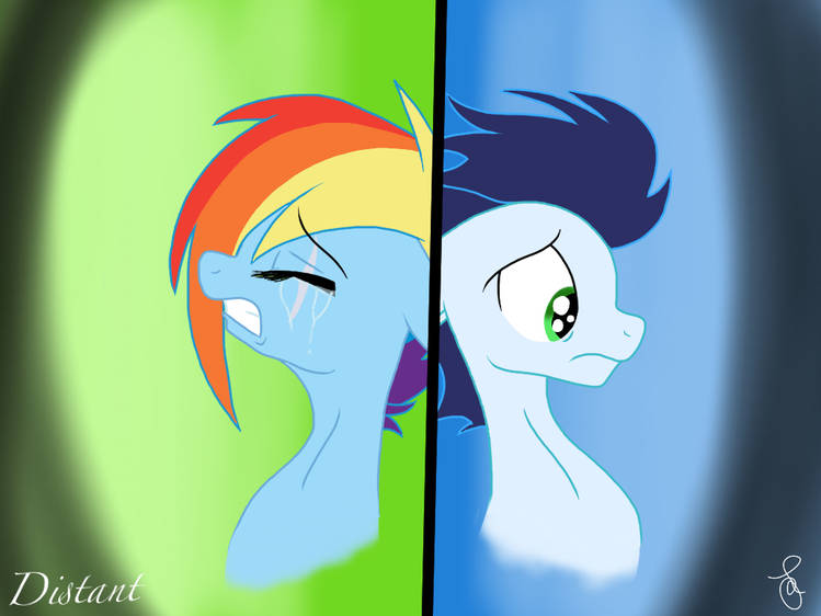 Size: 749x562 | Tagged: safe, artist:ilaria122, derpibooru import, rainbow dash, soarin', pegasus, pony, g4, alternate timeline, apocalypse dash, crying, crystal war timeline, female, image, jpeg, male, mare, shipping, soarindash, stallion, straight