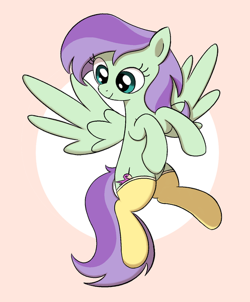 Size: 1346x1624 | Tagged: safe, artist:algoatall, derpibooru import, violet twirl, pegasus, pony, g4, clothes, female, flying, friendship student, image, mare, pink background, png, simple background, smiling, socks, solo, spread wings, wings