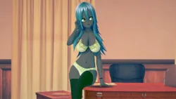 Size: 1920x1080 | Tagged: suggestive, alternate version, artist:hornydogo, derpibooru import, queen chrysalis, human, equestria girls, g4, 3d, alternate character, belly button, breasts, clothes, dean chrysalis, green panties, image, jpeg, koikatsu, lace underwear, panties, socks, stockings, stupid sexy chrysalis, thigh highs, underwear