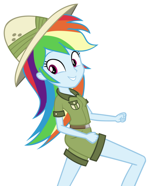 Size: 6621x8188 | Tagged: safe, artist:andoanimalia, derpibooru import, rainbow dash, human, equestria girls, g4, clothes, cute, daring do costume, dashabetes, equestria girls specials, female, hat, image, my little pony equestria girls: dance magic, pith helmet, png, rainbow dash always dresses in style, running, shirt, shorts, simple background, solo, teenager, transparent background, vector