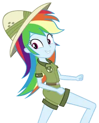 Size: 6621x8188 | Tagged: safe, artist:andoanimalia, derpibooru import, rainbow dash, human, equestria girls, g4, clothes, cute, daring do costume, dashabetes, equestria girls specials, female, hat, image, my little pony equestria girls: dance magic, pith helmet, png, rainbow dash always dresses in style, running, shirt, shorts, simple background, solo, teenager, transparent background, vector