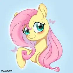 Size: 1080x1080 | Tagged: safe, artist:twiliset, derpibooru import, fluttershy, butterfly, insect, pegasus, pony, g4, blushing, cute, daaaaaaaaaaaw, female, happy, heart, heart eyes, image, looking at you, mare, png, shy, shyabetes, simple background, smiling, smiling at you, solo, wingding eyes